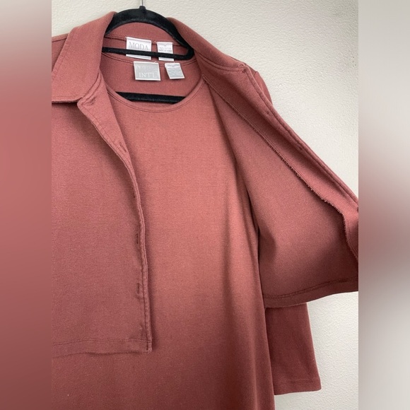 VTG Moda Int'l Women's Medium Chocolate Brown Dress Top Matching Set Knit Minima - Picture 5 of 15